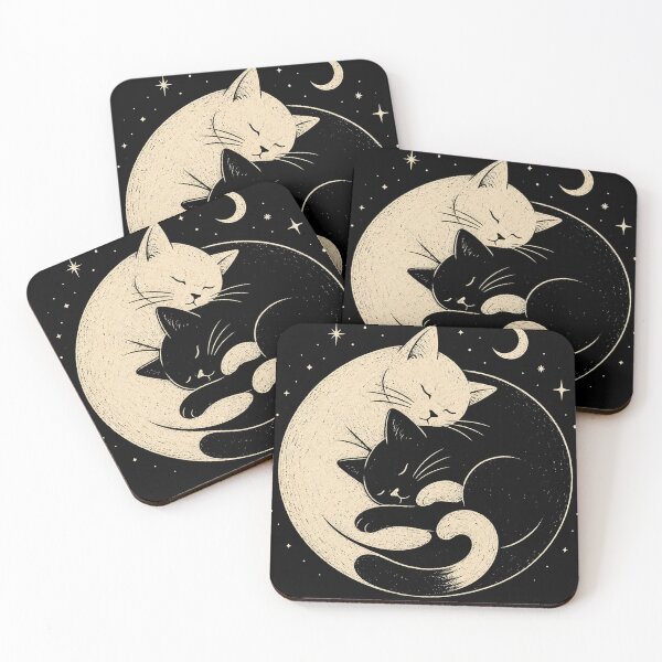 Item preview, Celestial Yin Yang Cats – Black and White Sleeping Cats Under the Moon and Stars designed and sold by will freed18.