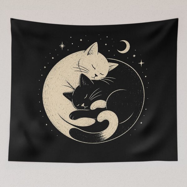 Item preview, Celestial Yin Yang Cats – Black and White Sleeping Cats Under the Moon and Stars designed and sold by will freed18.