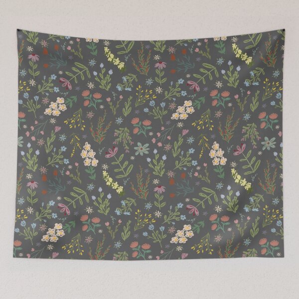 Item preview, Hand Drawn Cottage Garden Flowers on Dark Gray  designed and sold by KSimpson838.