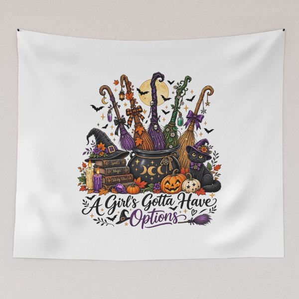 Item preview, A Girl’s Gotta Have Options | Witchy Halloween Brooms designed and sold by afr-saad.