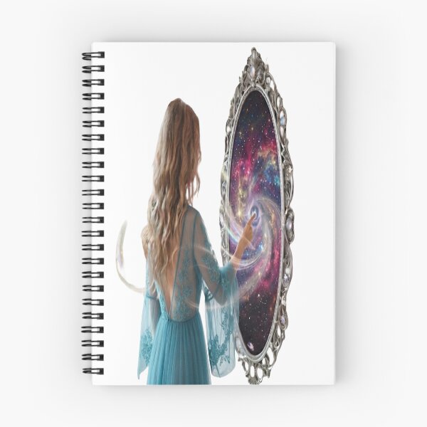 Item preview, Magical Portal to the Galaxy: Fantasy Woman Touching Cosmic Mirror Art Print designed and sold by AfresStudio.