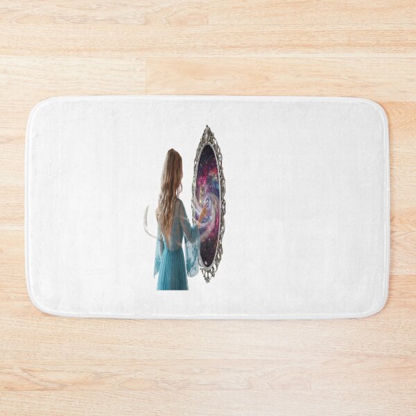 Item preview, Magical Portal to the Galaxy: Fantasy Woman Touching Cosmic Mirror Art Print designed and sold by AfresStudio.