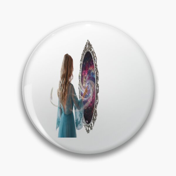 Item preview, Magical Portal to the Galaxy: Fantasy Woman Touching Cosmic Mirror Art Print designed and sold by AfresStudio.