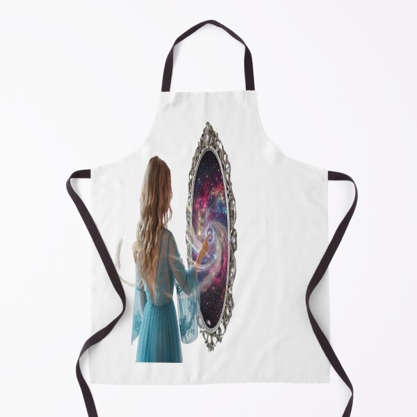 Item preview, Magical Portal to the Galaxy: Fantasy Woman Touching Cosmic Mirror Art Print designed and sold by AfresStudio.