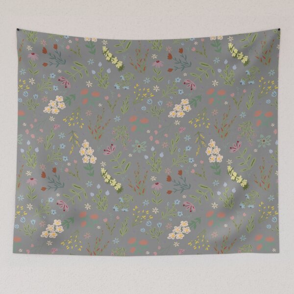 Item preview, Hand Drawn Cottage Garden Flowers on Gray designed and sold by KSimpson838.