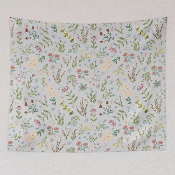 Item preview, Hand Drawn Cottage Garden Flowers on Light Gray  designed and sold by KSimpson838.