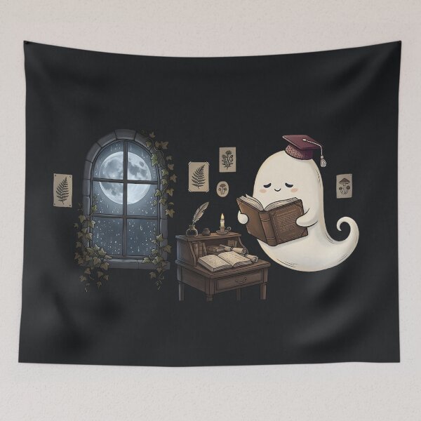 Item preview, Cute Ghost Graduation Dark Academia Rainy Window Study Desk Aesthetic designed and sold by MCV-Designs.