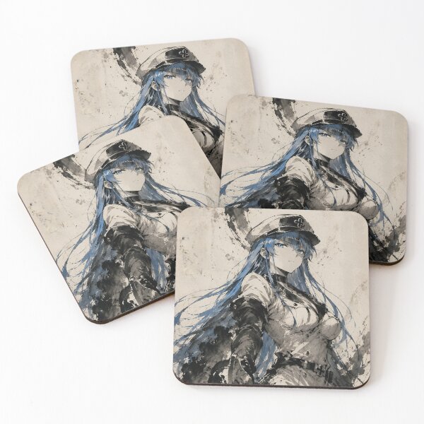 Item preview, Blue Haired Military Woman Ink Wash Anime Art – Dark Gothic Warrior Portrait designed and sold by Dyan4.