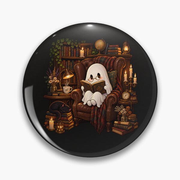 Item preview, Cute Ghost Reading in Leather Armchair with Black Cat Dark Academia Aesthetic designed and sold by MCV-Designs.