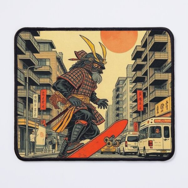 Item preview, Vintage Japanese Samurai on a Skateboard ukiyo-e designed and sold by Asiantrendzz.