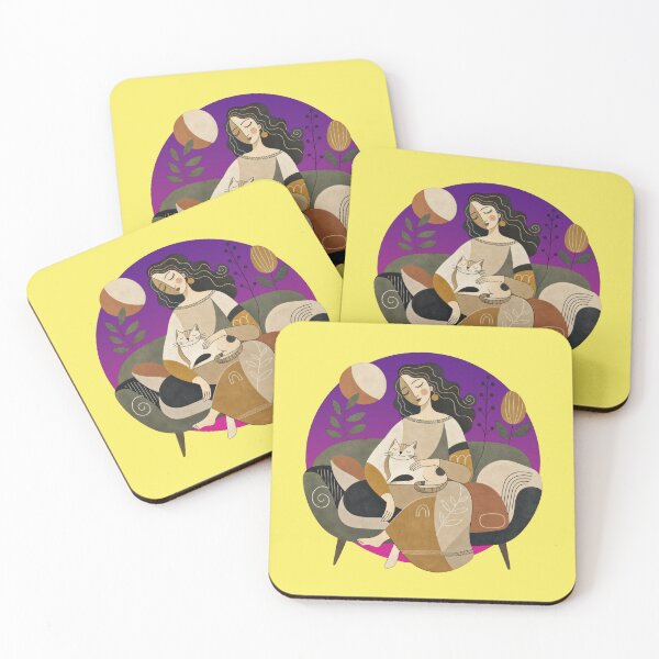 Item preview, Woman with cat on sofa Modern designed and sold by Mauswohn.