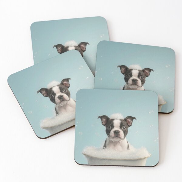 Item preview, Baby Boston Terrier Bubble Bath Cute Nursery Bathroom Art designed and sold by LazyOwlStore.
