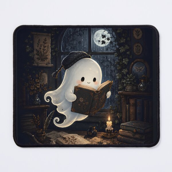 Item preview, Cute Floating Ghost Reading Book Rainy Night Window Dark Academia Aesthetic designed and sold by MCV-Designs.