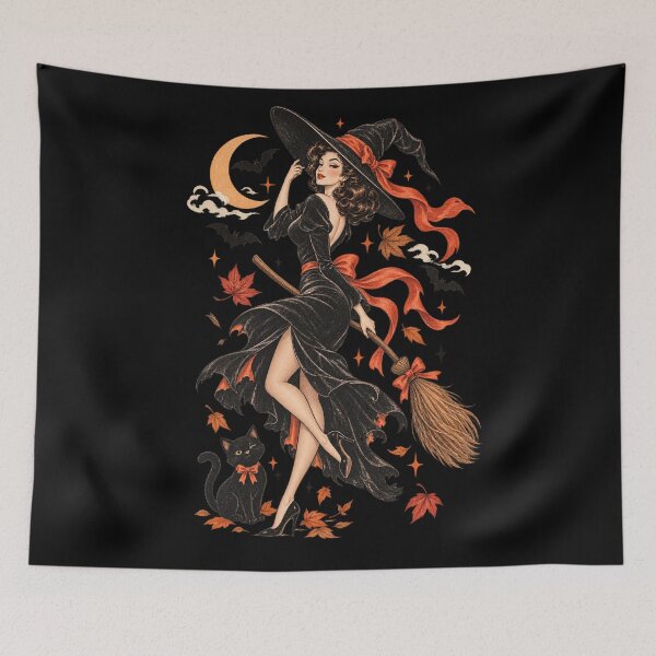 Item preview, Vintage Witch and Black Cat Halloween, Retro Salem Spooky Fall Pumpkin, Witchy Halloween Gift designed and sold by Cchotlan.