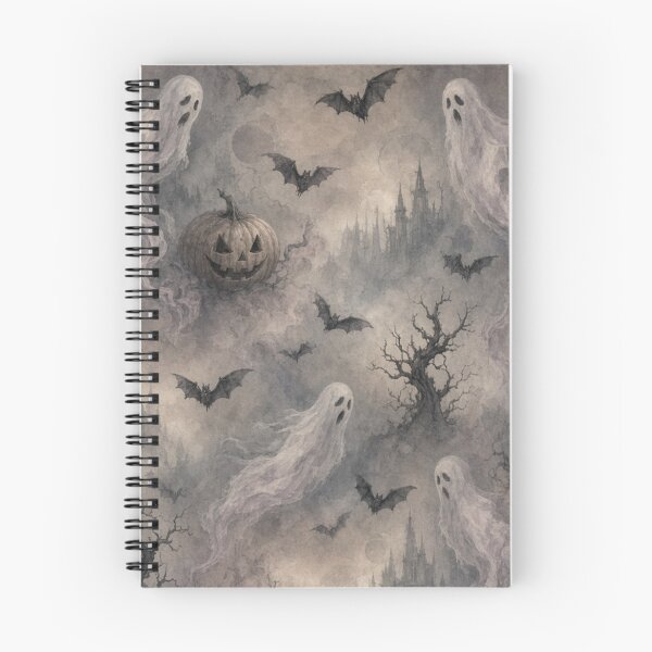 Item preview, Misty Halloween Ghosts Bats Pumpkins Pattern designed and sold by IntelliMindDesigns.
