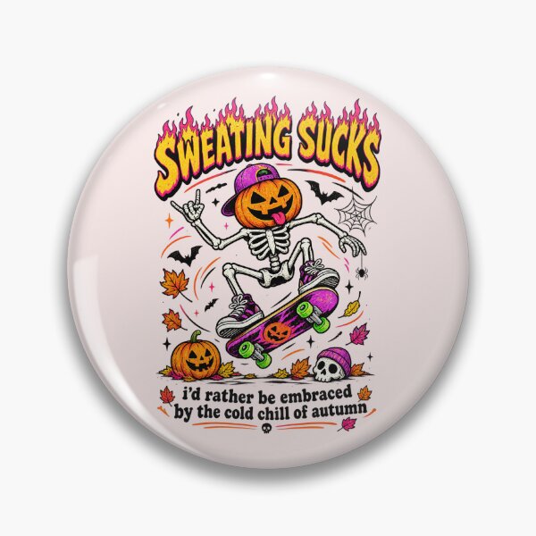Item preview, Sweating Sucks Halloween, Funny Skeleton Pumpkin Skateboard, Retro Spooky Fall Gift designed and sold by Cchotlan.