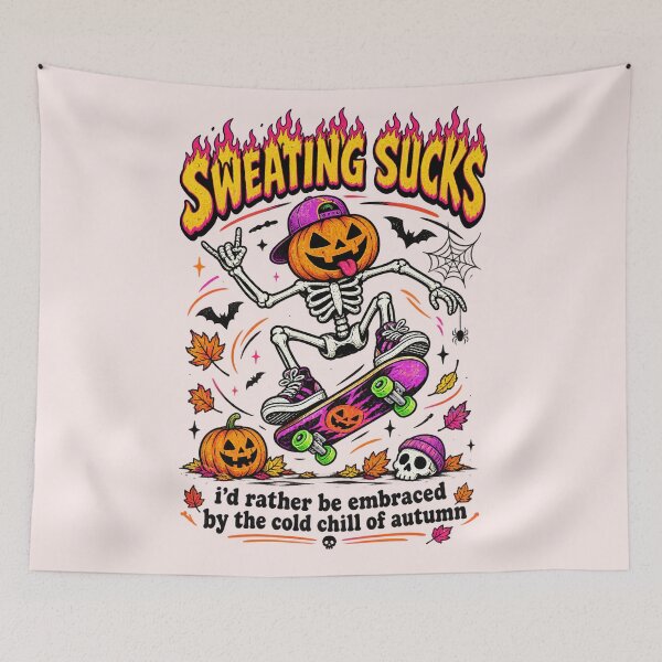 Item preview, Sweating Sucks Halloween, Funny Skeleton Pumpkin Skateboard, Retro Spooky Fall Gift designed and sold by Cchotlan.
