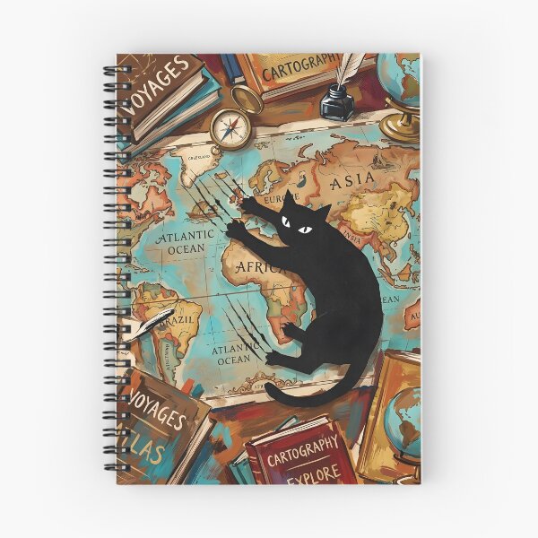 Item preview, Travel Black Cat Scratching Vintage Map Matisse Style Print designed and sold by DuckOddity.