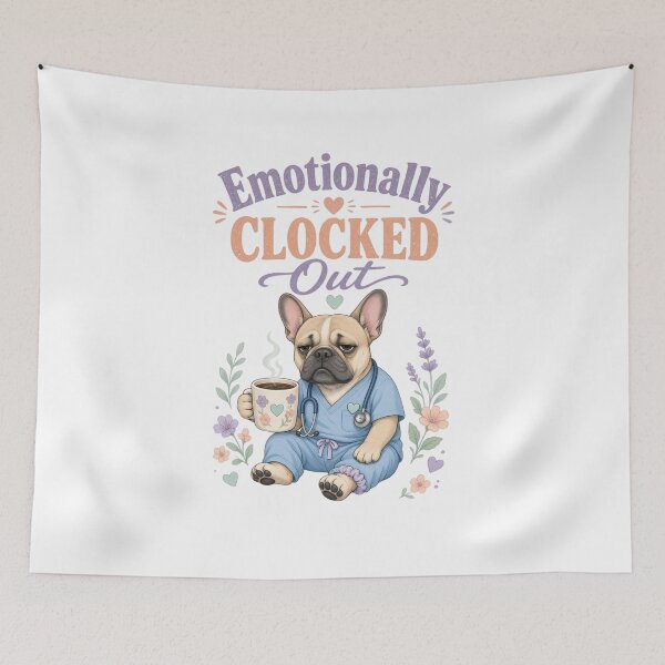 Item preview, Emotionally Clocked Out French Bulldog Nurse | Funny CNA Burnout Shirt designed and sold by justsuestudio.