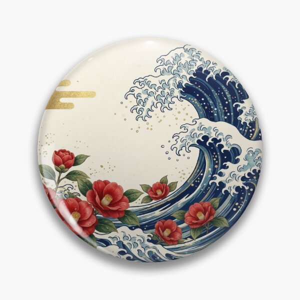 Item preview, Great Wave and Red Camellia Japanese Ukiyo-e Art designed and sold by Hikariha Studio.