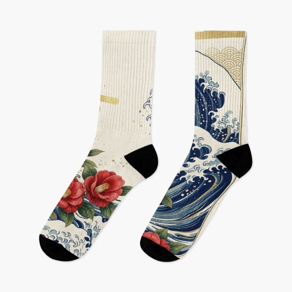 Item preview, Great Wave and Red Camellia Japanese Ukiyo-e Art designed and sold by Hikariha Studio.