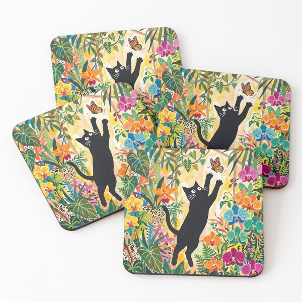 Item preview, Leaping Black Cat Catching Butterfly Matisse Style Wall Art designed and sold by DuckOddity.
