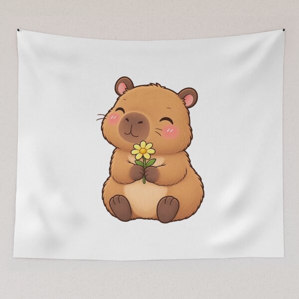 Artikelvorschau, Kawaii Capybara hält ein Gänseblümchen entworfen und verkauft von Krys-Designs.
