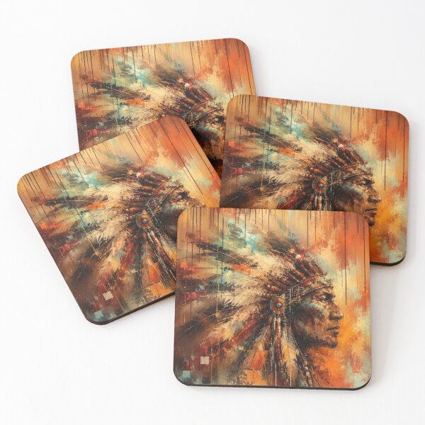 Item preview, Ancestral Flame - Native American Chief Abstract Southwestern Portrait designed and sold by Joey Santiago.