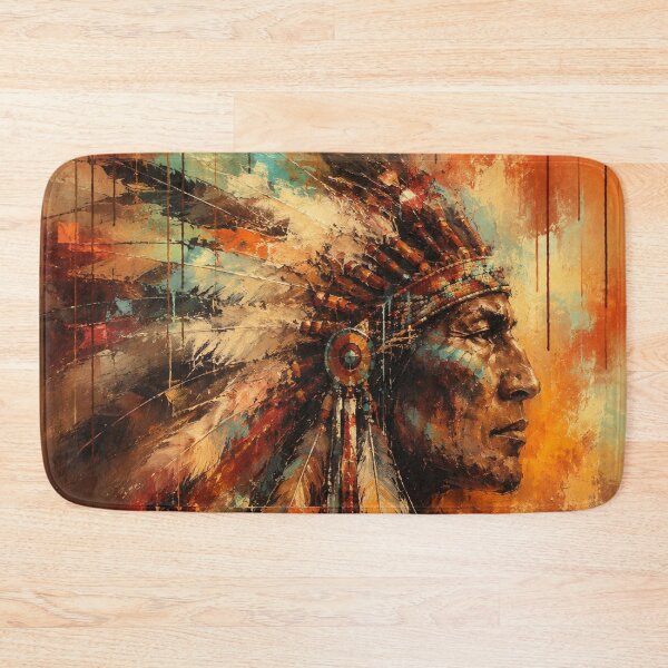 Item preview, Ancestral Flame - Native American Chief Abstract Southwestern Portrait designed and sold by Joey Santiago.