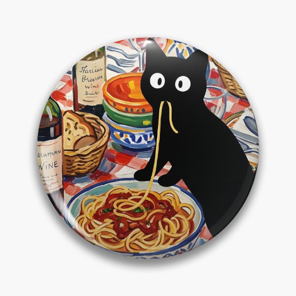 Item preview, Funny Black Cat Eating Spaghetti Noodle Matisse Style Print designed and sold by DuckOddity.