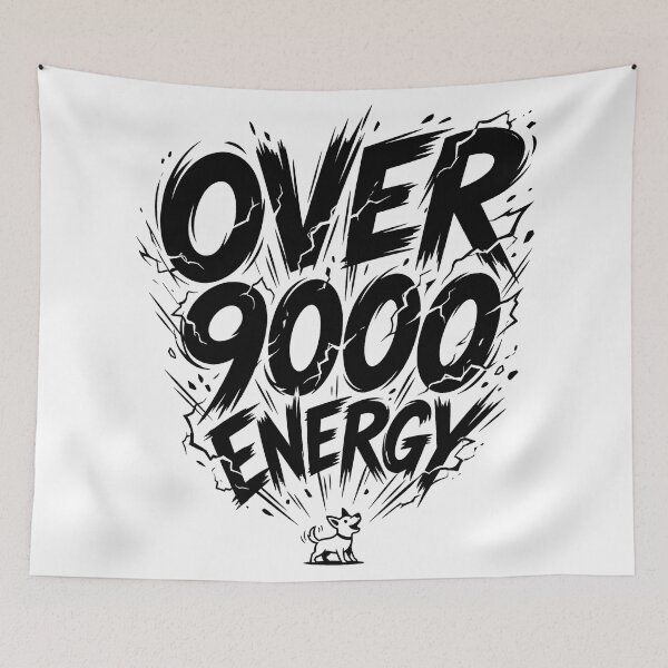Item preview, Over 9000 Energy Cute Little Dog Anime Power Typography Graphic Tee Design designed and sold by evergreener-art.