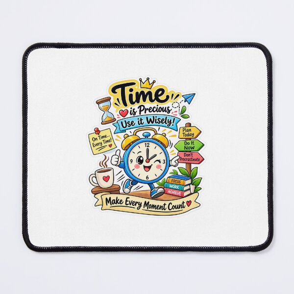 Item preview, Time Is Precious Use It Wisely – Cute Clock Productivity Motivation Sticker designed and sold by vinothmech53.