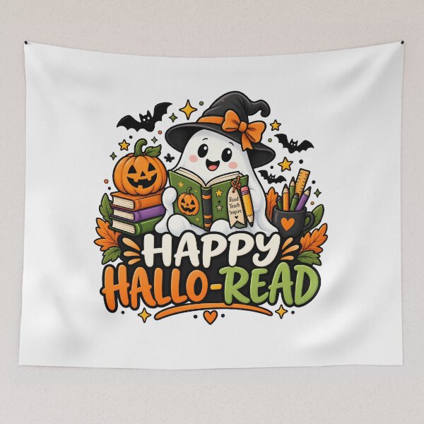 Artikelvorschau, Fröhliches Hallo-Lesen – Niedliches Halloween-Lesegeist-Design für Lehrer entworfen und verkauft von Gallery-yuuna .