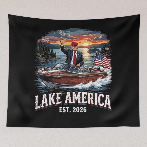 Item preview, Lake America Est 2026 Trump On Boat American Flags Sunset Patriotic Fan Apparel designed and sold by slmfams.