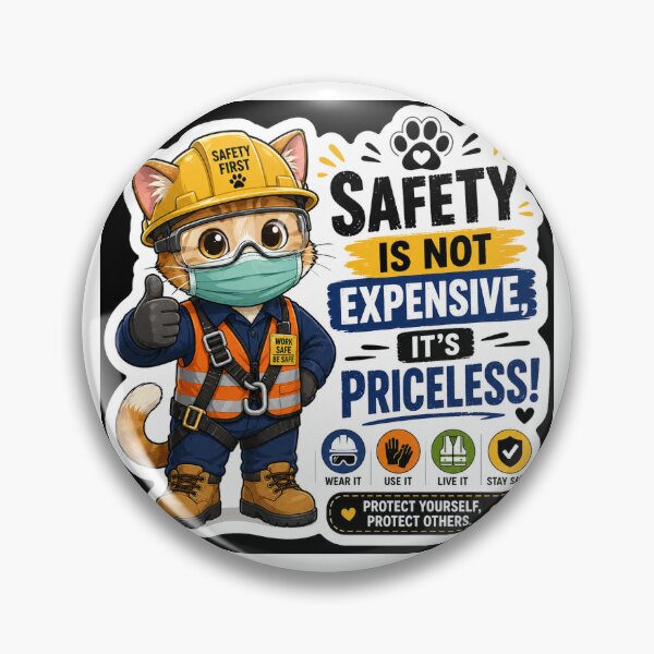 Item preview, Safety Is Priceless – Cat in PPE Safety First Workplace Safety Sticker designed and sold by vinothmech53.