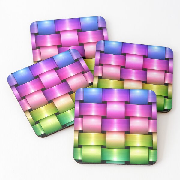 Item preview, Neon Rainbow Woven Blocks – Colorful Metallic 3D Geometric Pattern designed and sold by Kaleidoscope Print.