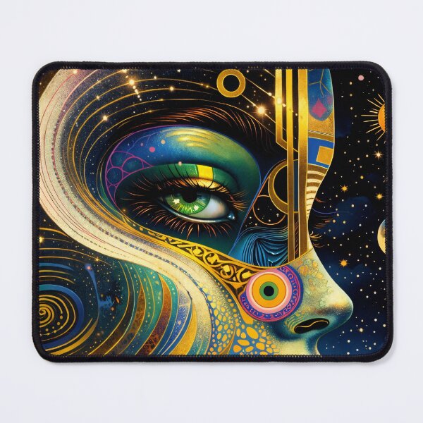 Item preview, Cosmic Woman Face with Green Eye – Celestial Surreal Fantasy Art Print designed and sold by Kaleidoscope Print.