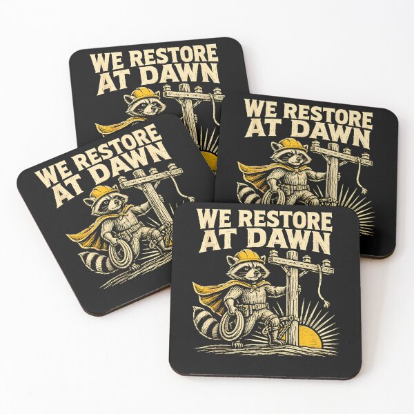 Item preview, We Restore At Dawn Raccoon Lineman Hard Hat Utility Worker Fan Apparel designed and sold by slmfams.