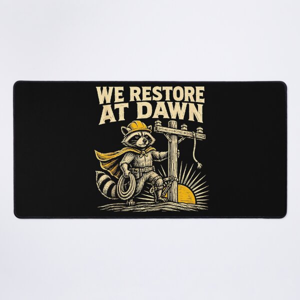 Item preview, We Restore At Dawn Raccoon Lineman Hard Hat Utility Worker Fan Apparel designed and sold by slmfams.