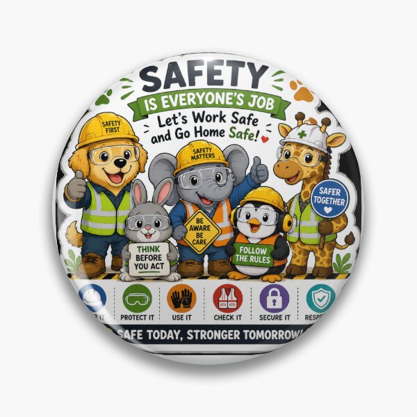 Item preview, Safety Is Everyone’s Job – Cute Animal PPE Workplace Safety Sticker designed and sold by vinothmech53.
