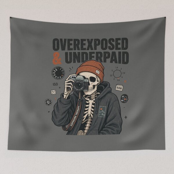 Item preview, Overexposed And Underpaid Shirt, Comfort Colors® Skeleton Camera Tee, Funny Halloween Photographer Graphic designed and sold by TshirtsLabs.