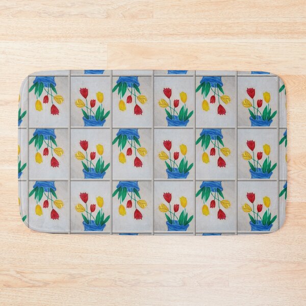 Item preview, Painted Spring Tulips Blue Vase Floral Grid designed and sold by VintageStyle.