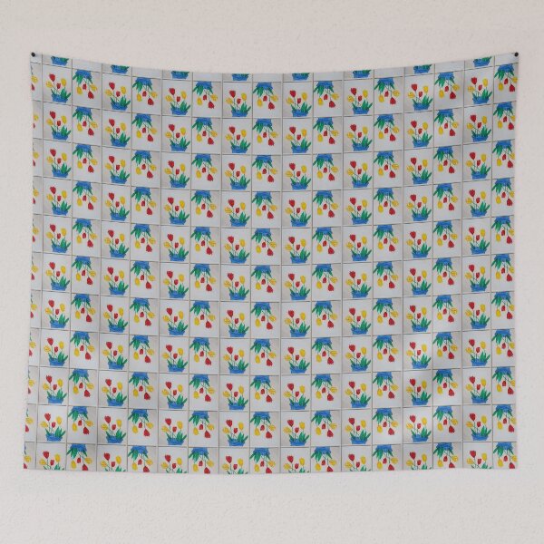 Item preview, Painted Spring Tulips Blue Vase Floral Grid designed and sold by VintageStyle.