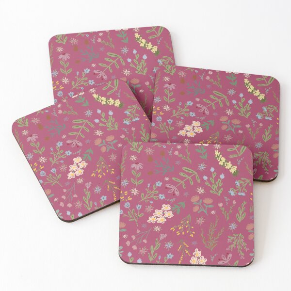 Item preview, Hand Drawn Cottage Garden Flowers on Dark Pink designed and sold by KSimpson838.