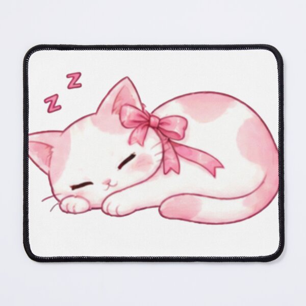Item preview, Sleepy Pink Cat with Bow designed and sold by Kiralemon.