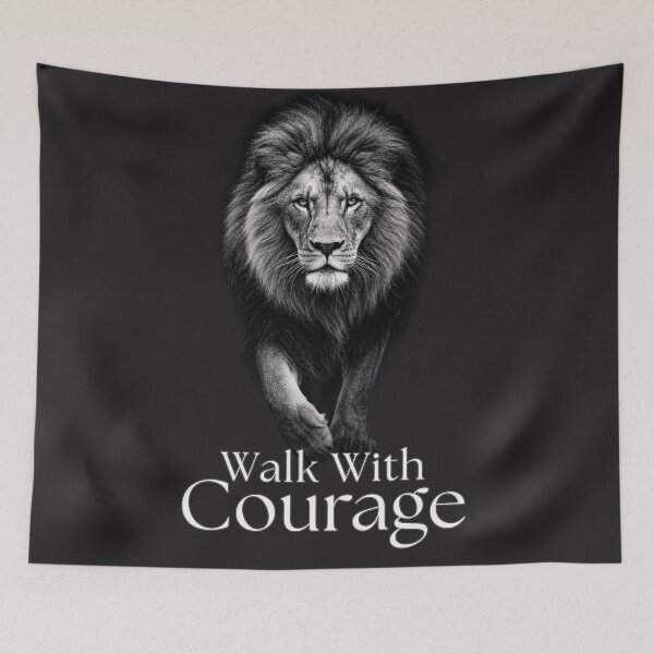 Item preview, Black and White Walk With Courage Lion Motivational Quote designed and sold by Bennie Singh.