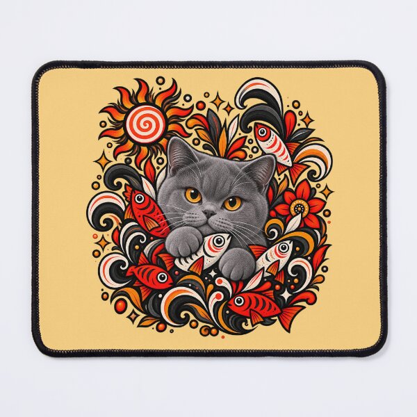 Item preview, British Shorthair Floral Art - Fish & Swirls Decor designed and sold by PixelsPaws.