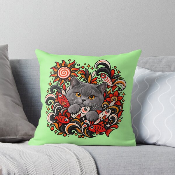 Item preview, British Shorthair Floral Art - Fish & Swirls Decor designed and sold by PixelsPaws.