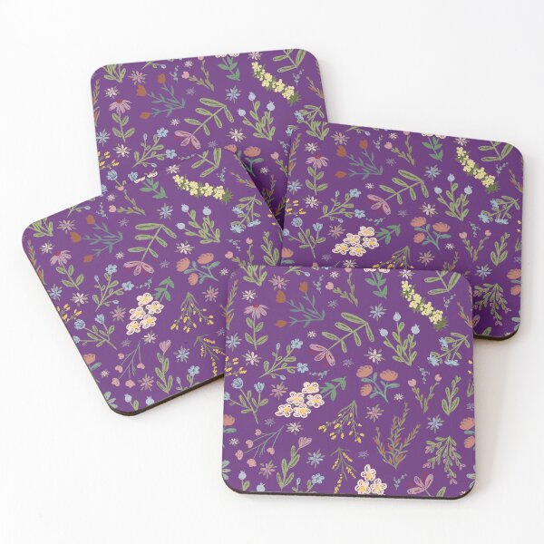 Item preview, Hand Drawn Cottage Garden Flowers on Dark Purple designed and sold by KSimpson838.