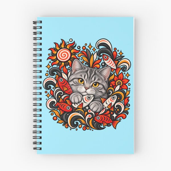 Item preview, Grey Tabby Cat Floral Art - Fish & Swirls Decor designed and sold by PixelsPaws.